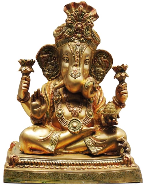 Brass Showpiece Pagdi Ganesh Statue - 15*10*19 Inch (BS406)
