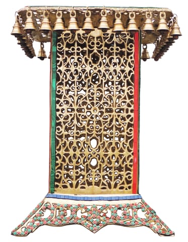 Brass Stool For God Statue With Turquoise Coral Stone Finish - 15*15*20.8 Inch (BS802 X)