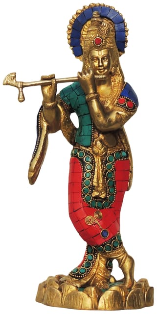 Brass Krishna Stone Idol-4.5*4.5*11 (BS427 A)