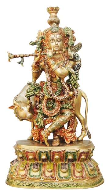 Brass Krishna with Cow Big Idol-11.8*7*20.5 (BS690 B)