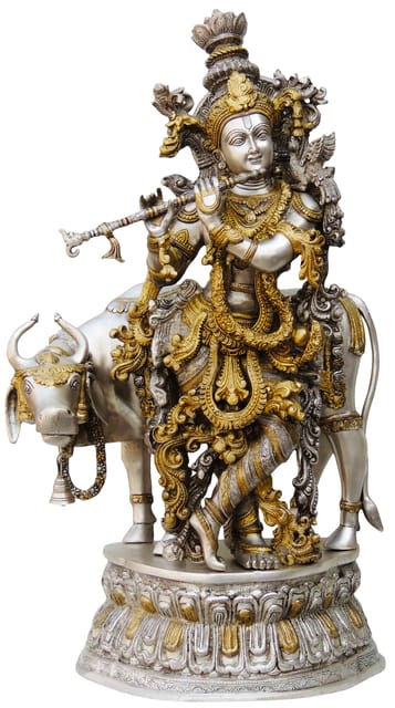 Brass Krishna with Cow Idol-17*10*28 (BS671 B)