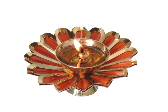 Iron & Brass Deepak Colour Orange 4 inch -4*4*1.5 Inches (Z517 O)