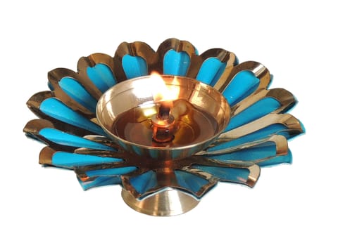 Iron & Brass Deepak Colour Blue 4 inch -4*4*1.5 Inches (Z517 B)
