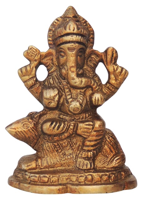 Brass Showpiece Ganesh Statue  - 2*1.2*2.6 Inch (BS1232 G)