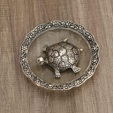 Showpiece Tortoise StatueWith Glass Plate- 5.6*5.6*1.2 inch (AS154 S)