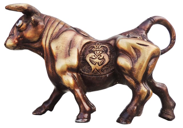 Brass Table Decor Showpiece Bull Statue With Antique Finish - 9*2.5*5 Inch (BS918 A)