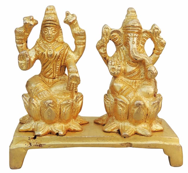 Brass Showpiece Laxmi Ganesh Statue On Same Base - 3.5*1.5*3.4 Inch (BS888 A)