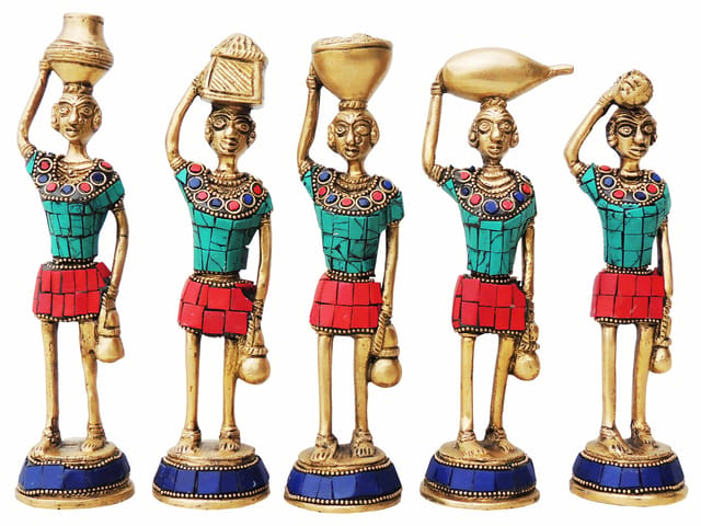 Brass Showpiece Rajasthani Musical Statue Set of 5 Pcs. - 2*2*8 Inch (BS841 A)