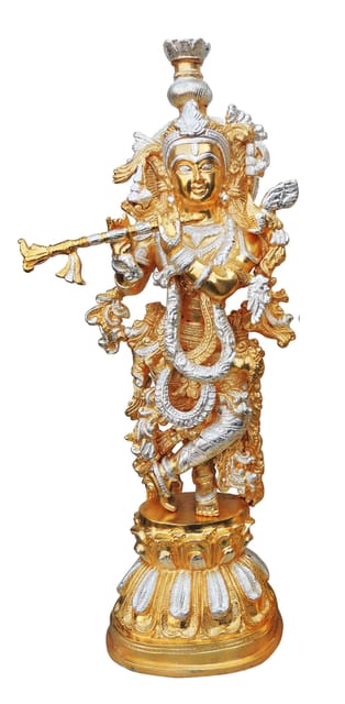 Brass Showpiece Krishna In Two Tone Finish Statue - 8*5.3*21.2 Inch (BS473 A)