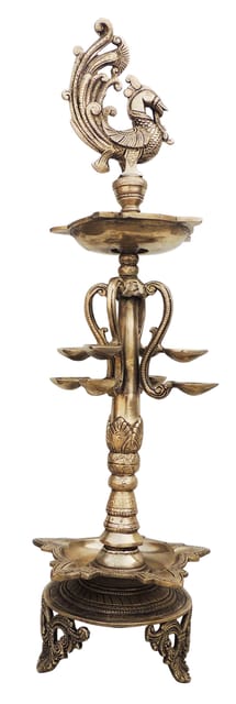 Brass Showpiece Standing Deepak With Bird Statue - 7.7*7.7*25.3 Inch (BS905 B)