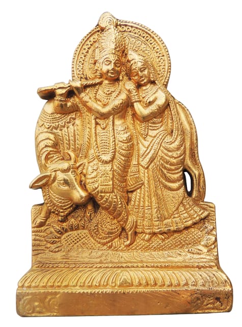 Brass Showpiece Radha Krishna With Cow Statue - 4.8*0.8*7.3 Inch (BS548 A)