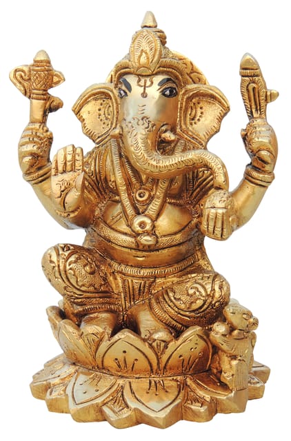 Brass Showpiece Ganesh Ji Statue - 4*3.5*5 Inch (BS1001 G)