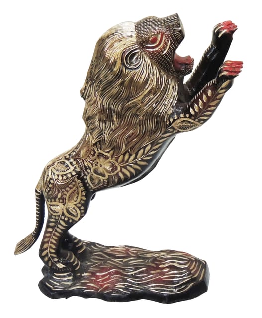 Brass Showpiece Jumping Lion  Statue - 8*4.5*11.5 inch (AN178 A)