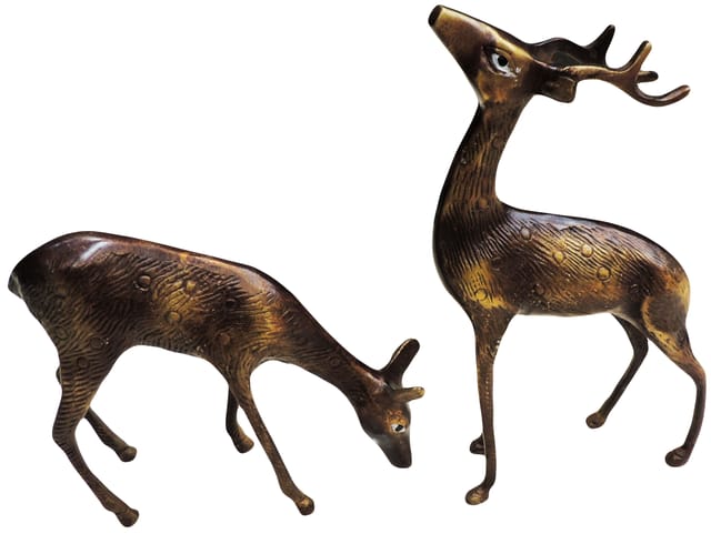 Brass Showpiece Deer Pair Statue - 6*2.5*9.2 inch (AN110)