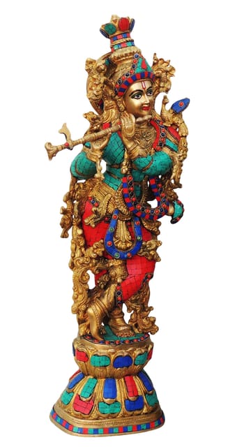 Brass Showpiece Krishna stone finish idol - 11*6.5*28 Inch (BS467 K)