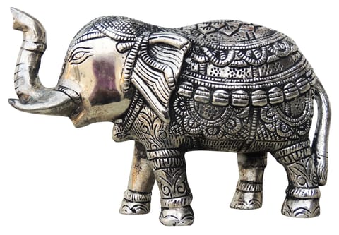 Aluminium Showpiece Elephant Silver Statue - 8.5*3*5.5 Inch (AS224 S)
