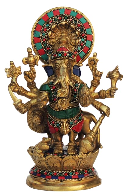 Brass Showpiece Drishti Ganesh Stone Statue - 6*3.5*9 Inch (BS878 B)