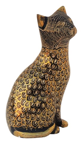 Brass Table Decor Showpiece Cat Statue - 3*2.5*6 Inch (AN045 A)