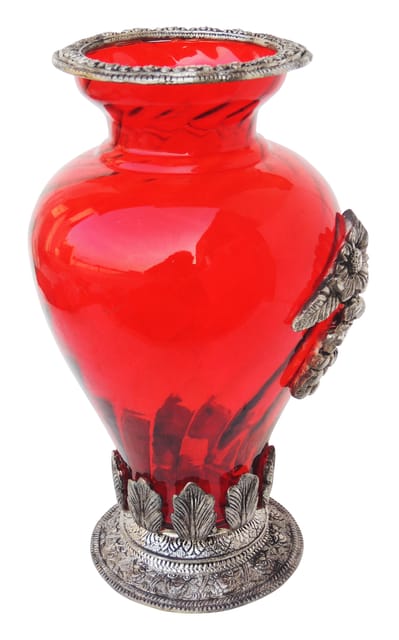 Home & Garden Decorative Flower Pot, Vase Red Glass - 6*6*10.5 Inch (AS147 B)