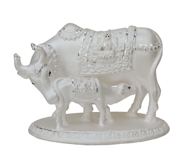 Pure Silver Cow with Calf Statue - Chandi ka Gaye Bachda - 999 Hallmarked  Silver Statue- 3.5*2.4*2.6 Inch, 60.2 gm (SL002 B)
