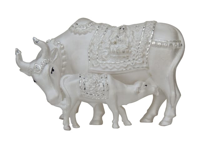 Pure Silver Cow with Calf Statue - Chandi ka Gaye Bachda - 999 Hallmarked  Silver Statue- 5.2*2.3*3.5 Inch, 71.7 gm (SL003 E)