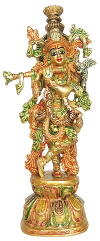 Brass Showpiece Krishna Ji God Idol Statue - 4.5*3.2*12.5 Inch (BS1409 K)