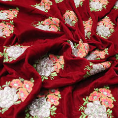 Velvet Floral Embroidery - Red - KCC90648