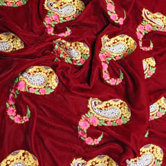 Velvet Boota Embroidery - Red - KCC90610