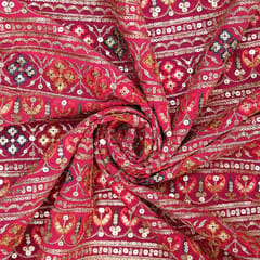 Georgette Floral Stripe Sequins Embroidery - KCC162539 - Magenta Pink