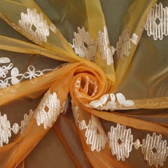 Organza Floral Stripes Gota Patti Embroidery - Yellow - KCC162554