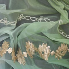 Organza Floral Stripes  Gotta Patti Embroidery - Mint Green -  KCC162553