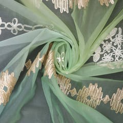 Organza Floral Stripes  Gotta Patti Embroidery - Mint Green -  KCC162553