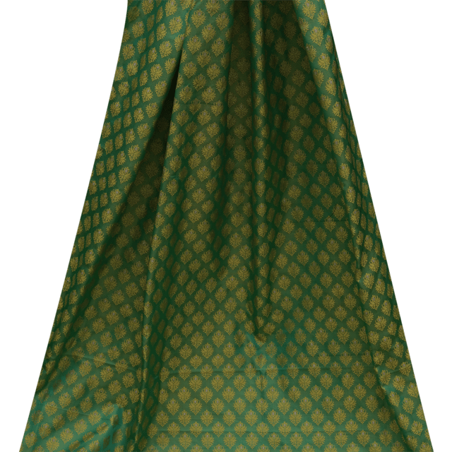Pure Brocade with yellow colour self silver foil boota work - Green - KCC154847