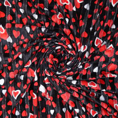Black and Red Little Hearts Lycra Velvet -  KCC127750