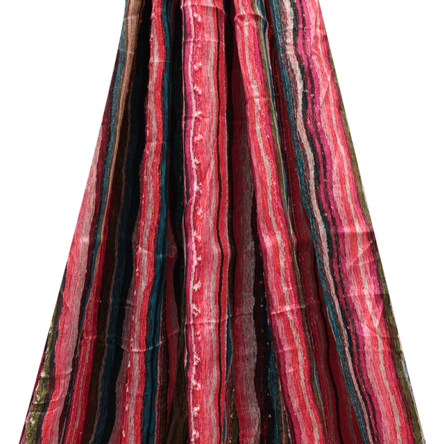 Chinon  Multi - Colored Stripes Print with sequins and thread Embroidery - KCC111601