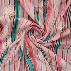 Chinon Multi -Colored Stripes Print with thread and sequins Embroidery