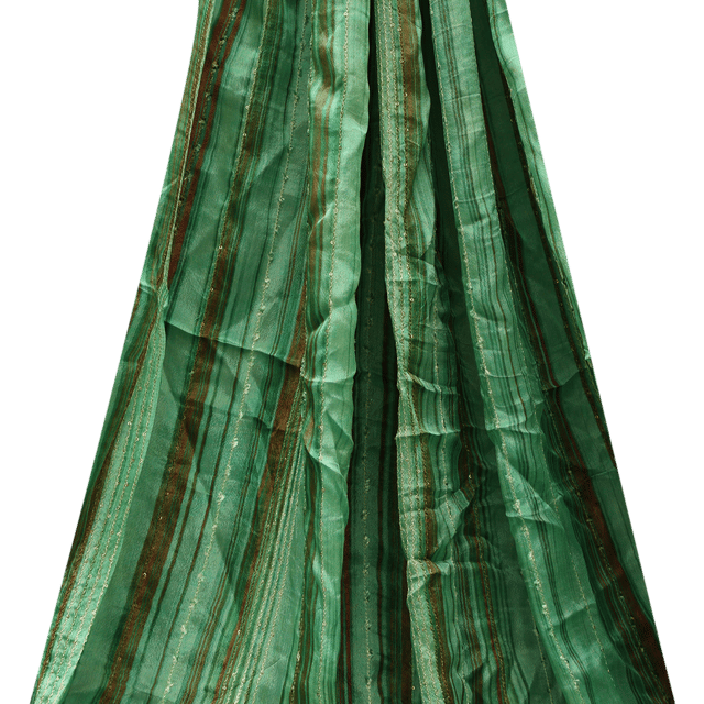 Chinon Stripes Print with thread and sequins Embroidery - Bottle Green - KCC113724