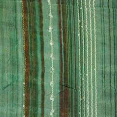 Chinon Stripes Print with thread and sequins Embroidery - Bottle Green - KCC113724