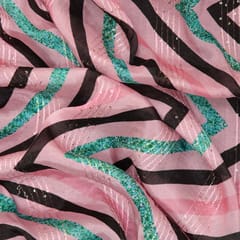 Chinon  Multi - Colored Stripes Print with sequins and thread Embroidery