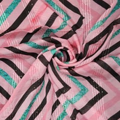 Chinon  Multi - Colored Stripes Print with sequins and thread Embroidery