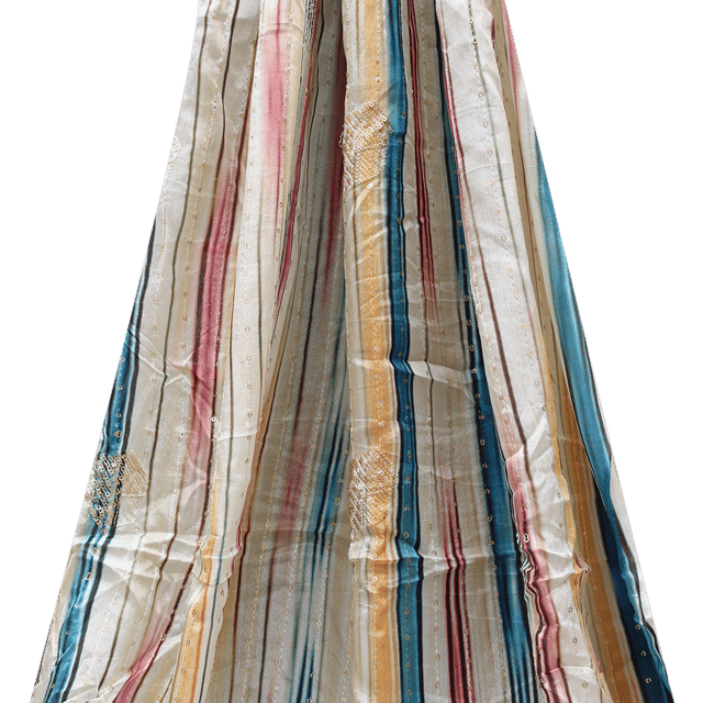 Chinon Multi- Colored StripesPrint with Sequins and Thread Embroidery - KCC113722