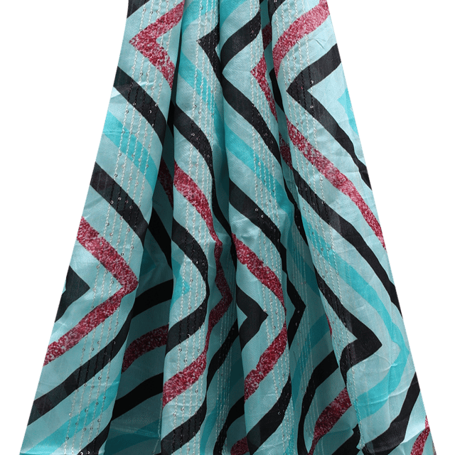 Chinon Muti - Colored Stripes Print with thread and sequins  Embroidery - KCC113729