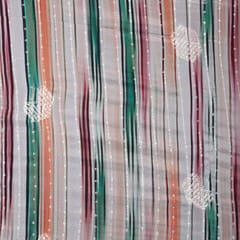 Chinon Multi- Colored Stripe Print with Sequins and Thread Embroidery - KCC113720