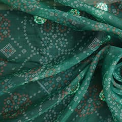 Organza Floral Bandhani Print Embroidery - Rama Green - KCC165025