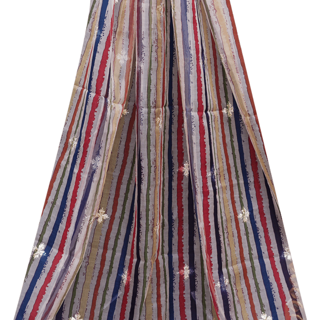 Organza Multi - Colored Stripes Print Embroidery - KCC165027
