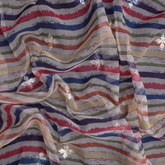 Organza Multi - Colored Stripes Print Embroidery - KCC165027
