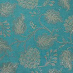 Semi Brocade Floral Jaal Silver Zari work - Firozi - KCC156353