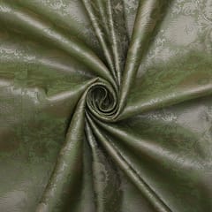 Semi Brocade with silver floral zari work -  Saga Green - KCC156360