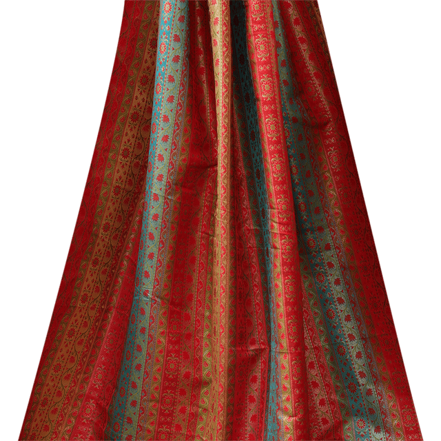 Multi -Colored Semi Brocade with traditional pattern stripes - KCC156342