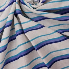 Cotton  Multi - Colored Stripes Print - White - KCC127737